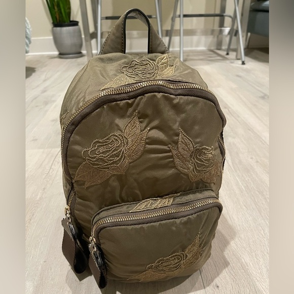 Zara Handbags - Zara Embroidered Olive Backpack